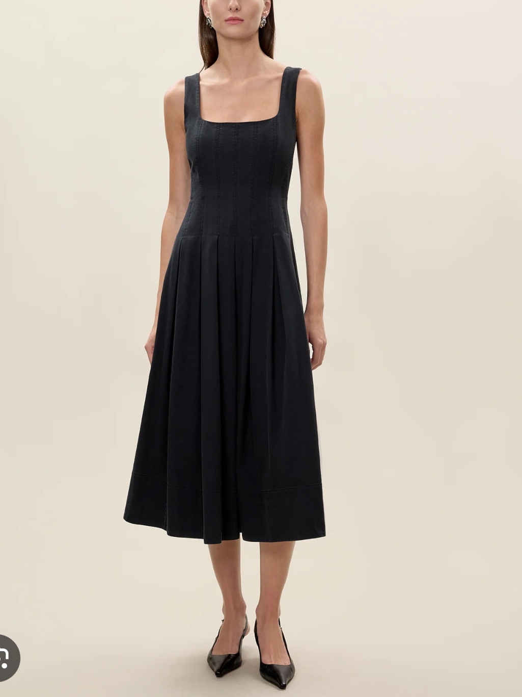 Rebecca Taylor Black Sleeveless Square-Neck Midi Dress